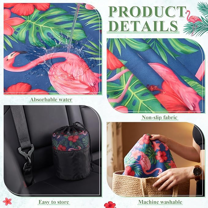 2 Pack Car Seat Towel Covers, 63 x 32 Universal Non Slip Microfiber Sweat Protector for Gym Running Swimming Yoga, Washable Bucket Seat Covers for Cars Trucks SUVs(Flamingo) - Image 3