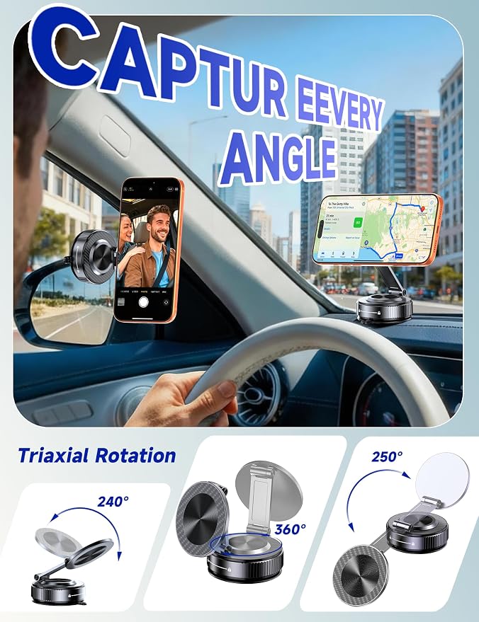 Magsafe Car Mount, Vacuum Magnetic Phone Holders for Your Car | [Easiest Mount] 105LBS Strong Suction Car Phone Holder, [Compact Design] Car Phone Mount, for iPhone 17-12, Pixel 10, Samsung - Image 6