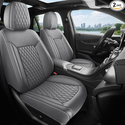 Gray Thick Nappa Leather Automotive Front Car Seat Covers Set of 2 | Univerasal Fit,3D Contoured,Full Coverage,Waterproof,ThickTexture Nappa Leather,for most Suvs Trucks Sedans by ZenRideCarCare