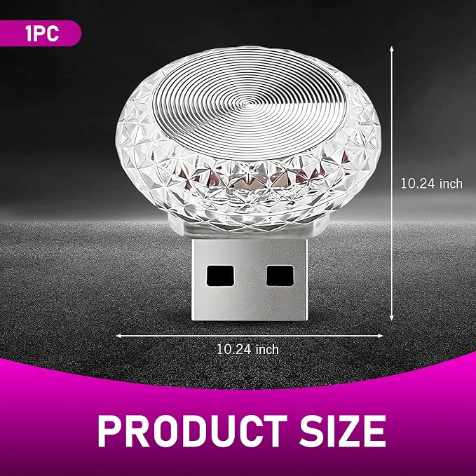 USB LED Car Interior Atmosphere Lamp, Mini Crystal Car LED Night Light, Plug-in Night Ambient Lighting, Universal USB Ambient Light for Cars SUVs Trucks RVs (Purple) - Image 2
