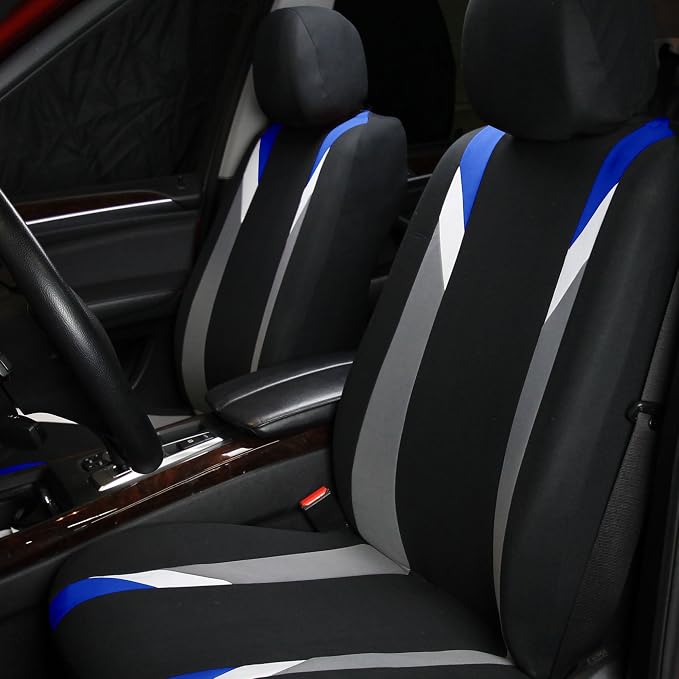 FH Group Premium Modernistic Flat Cloth Car Seat Covers – Universal Fit, Washable Seat Covers for SUV Sedan Van, Blue, Full Set - Image 6