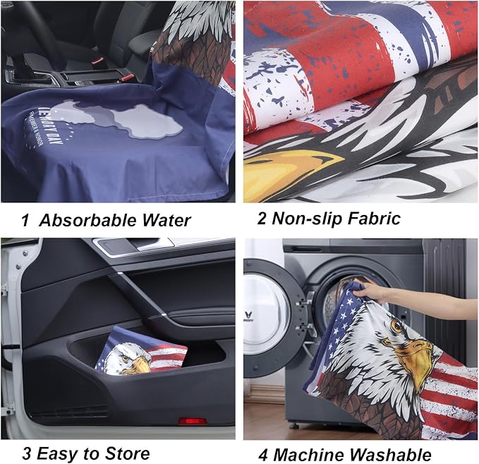 Car Seat Towel Covers Front Seats for Yoga,Gym,Workout,Sports,Running and Hiking,Automotive Washable Sweat Towels Seat Protector Cover Blanket for Cars Golf Trucks (American Flag Eagle, 1Pcs) - Image 5