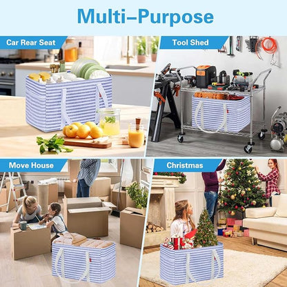 LHZK Standing Utility Tote Bag with Metal Wire Frame and the Sides Rinforced, Large Tote Bag with Handle, Reusable Grocery Bags Foldable, Beach Bag, Car Tote (Blue, 18.5''x11.8''x11.5'') | Metal Wire Frame - Image 9
