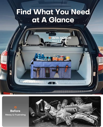 HOTOR Trunk Organizer - Foldable Car Organizer for SUVs & Sedans Storage | Sturdy Car Organization for Men & Women, Car Accessories, Tools, Sundries, Blue, 2 Compartments, 21.3" x 12.6" x 10.6" - Image 6