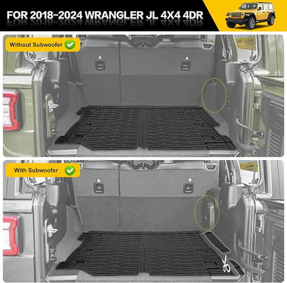 Cargo Mats for 2018-2026 Jeep Wrangler JL 4X4 Floor Liners with Trunk Mat All Weather TPE Protector Rear Floor Trunk Liners for 18-26 Wrangler JL 4X4 4 Door Accessories - Image 3