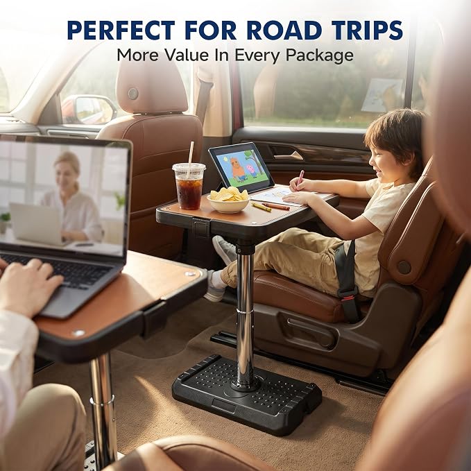 Compact Car Seat Tray Table with Premium Leather Mat – Small Portable Car Desk Tray for Laptop & Tablet, Adjustable Travel Table for Front Passenger, Rear & Driver Seat - Image 6