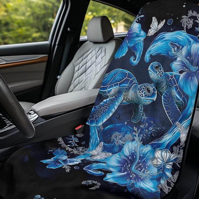 Ocean Sea Turtle Car Seat Cover Sweat Car Seat Towel Cover After Gym with Storage Bag Sea Turtle Flower Auto Front Seat Protector Universal Non Slip Waterproof Sweat Towel Protector - Image 3