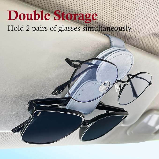 KIWEN 2 Pack Sunglasses Holder for Car Visor, Magnetic Leather Sunglass Eyeglass Hanger Clip for Car Sun Visor Accessories (2, Gray) - Image 3
