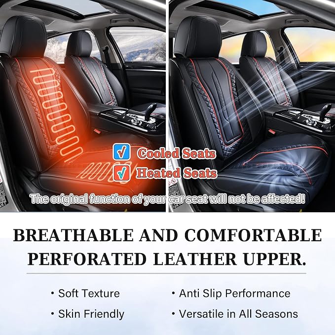 Coverado Car Seat Covers Full Set, Leather Seat Coversfor Cars, Front and Back Seat Covers, Waterproof Car Seat Protectors Car Seat Cushions Universal for Most Vehicles, Black&Redline - Image 8