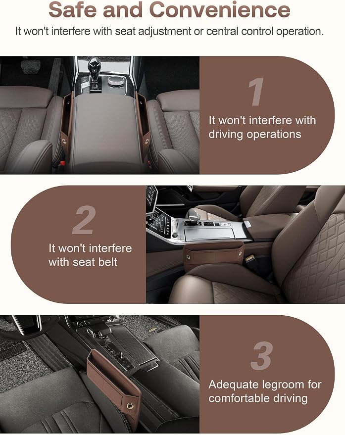 Universal Fit Premium Leather Car Seat Gap Filler Organizer, Center Console Organizer with Card Slots, Clever Gifts for Car SUV Truck Owners (Brown, 1 Pack) - Image 9