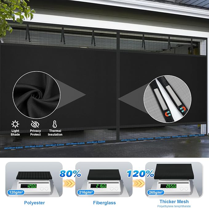 Privacy Garage Door Screen Blackout for 1 Car Garage-10x8FT Heavy Duty Magnetic Garage Screen,Thicker 265g/㎡ Mesh, Hands Free, Magnetic Privacy Garage Screen Door (Black, 10 * 8FT) - Image 4