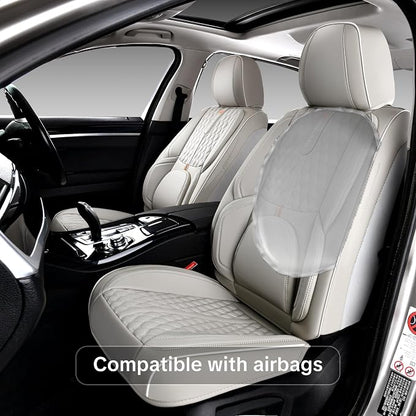Car Seat Cover Complete Set, Light Gray, Suitable for Most Cars | with Lumbar Support, Premium Artificial Leather, Waterproof and Easy to Clean, Airbag Compatible - Image 5
