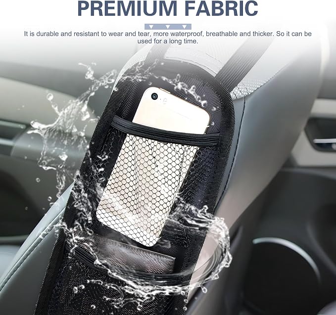 Car Seat Side Organizer, Multi-Pocket Mesh Storage Bag, Seat Organizer for Storing Phones & Daily Essentials, Universal for Most Cars (Black) - Image 6