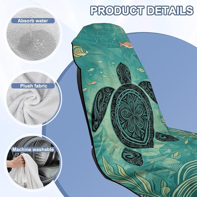 Sea Turtle Print Car Seat Cover Towels Front Seats Boho Style Front Seat Covers for Trucks, SUVs, Sedans Absorbent Microfiber Towels for Gym Workout, Running, Swimming, etc - Image 6