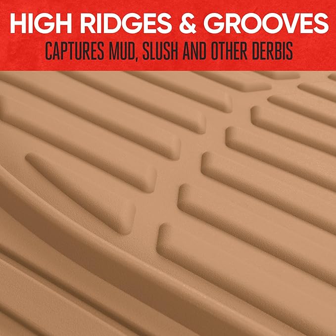 Motor Trend FlexTough Floor Mats for Cars, Beige Deep Dish All-Weather Mats, Waterproof Trim-To Fit Automotive Floor Mats for Cars Trucks SUV, Universal Floor Liner Car Accessories - Image 3