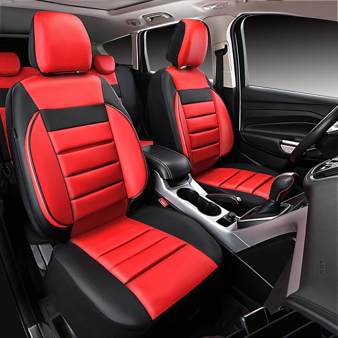 CAR PASS Leather Seat Covers Full Set Universal Water Resistant 3D Foam Back Support, Luxury Comfort Automotive 5 Seat Covers All Season Fit for SUV,Sedan,Van, Airbag Compatible Elegance (Black Red) - Image 2