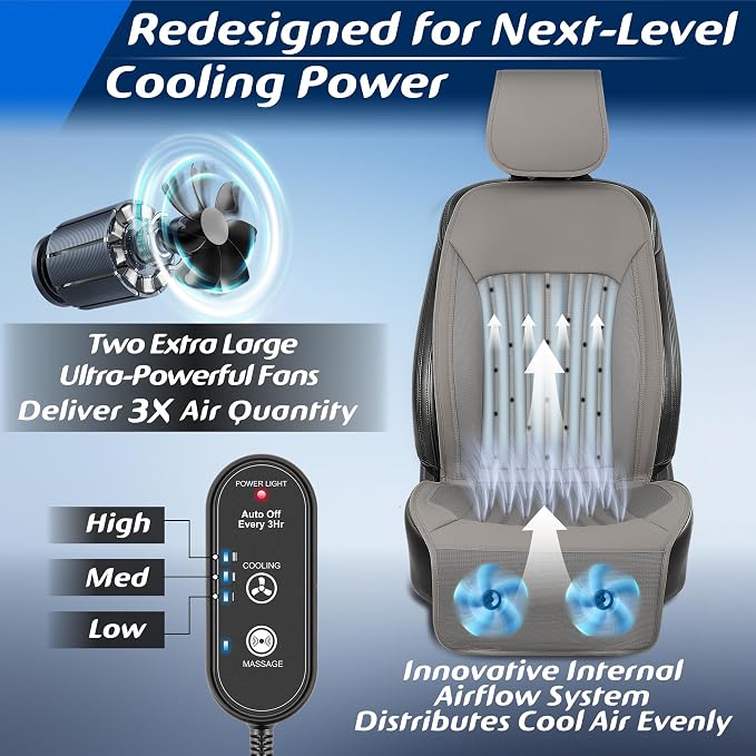 2026 Upgraded Cooling Car Seat Cover Front Seat, 12V-24V Ventilated Cooling Car Seat Cushion, Cooled Seat Cover for Car SUV Truck Universal Fit, Stone Grey - Image 3