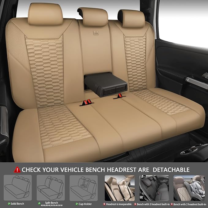 CAR PASS 3D Foam Mesh Leather Car Seat Covers Full Set, Tan Breathable Mesh Faux Leather Seat Covers for Car, Universal Fit for SUV Truck Sedan Automotive, Armrest Airbag Compatible, All Beige - Image 4