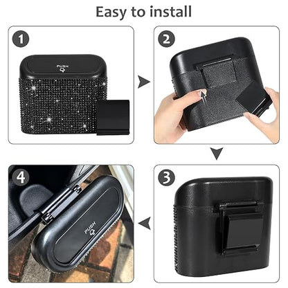 Accmor 2 Pack Bling Car Trash Can with Lid, Small Garbage Can, Auto Garbage Storage Bin with 90pcs Garbage Bags, Sparkling Crystal Trash Bags Holder for Car, Home, Office Storage (Black Rhinestone) - Image 4
