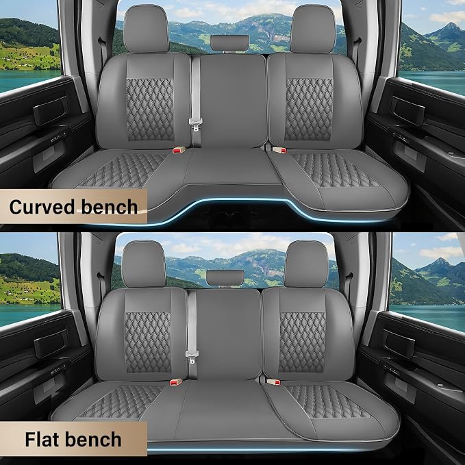 Coverado Chevy Chevrolet Silverado GMC Sierra Seat Covers Full Set, Custom Fit for 2014-2018 1500, 2015-2019 2500HD 3500HD Crew Double Extended Cab Truck, Waterproof Leather Car Seat Covers (Gray) - Image 7