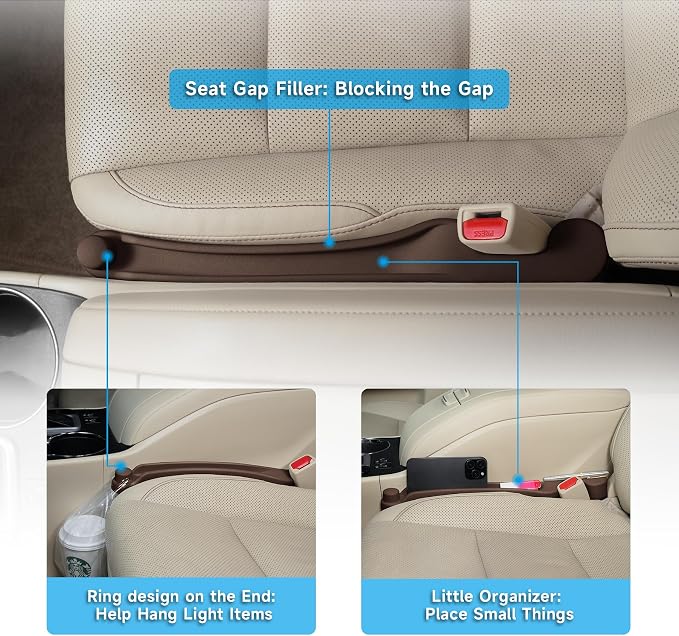 Givifive Car Seat Gap Filler Organizer 2Pack Soft Foam 3IN1 Multifunctional | Seat Side Gap Strip with Slot & Hook Universal Fit Car SUV Truck Fill The Gap Between Seat & Console (Narrow Dark brown) - Image 3