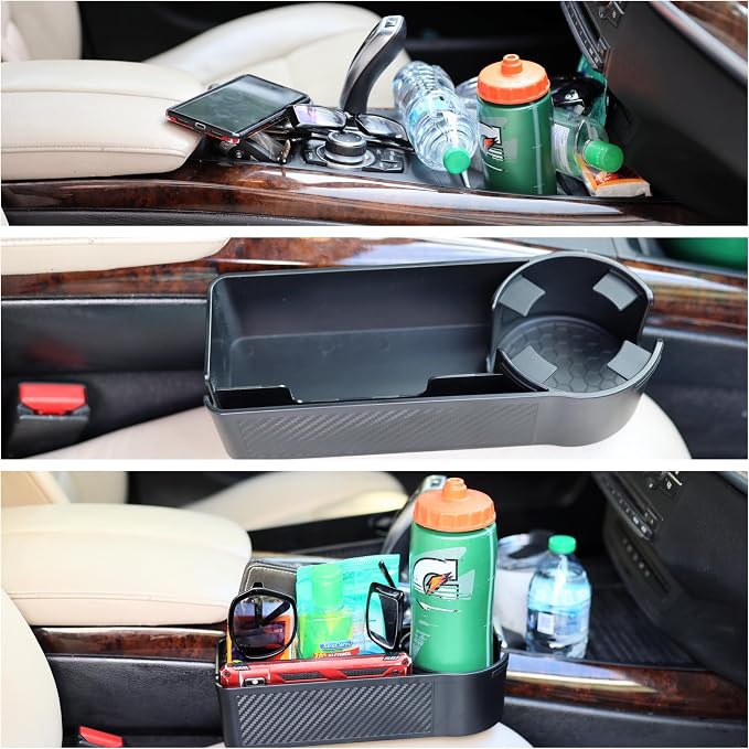 Upgraded Car Cup Holder, Auto Cup Drink Holders,Multifunctional Auto Front Seat Organizer, Gap Filler Storage Box Coin Bucket Console Side Pocket Cell Mobile Phone Holder (Black) - Image 2