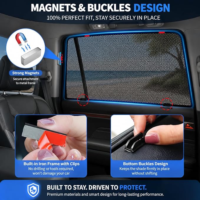 Car Window Shades for 2017-2025 Mazda CX-5 Rear Side Window Mesh Sun Shade | Rear Side Window Sunshade, Breathable Privacy Window Covers, UV Protection & Heat Insulation, for Baby Camping Napping, 2PCS - Image 4