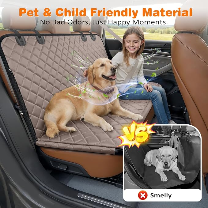 URPOWER 4 in 1 Dog Car Seat Cover for Back Seat, Waterproof Hammock | Mesh Window, Side Flaps, 600D Oxford, Scratch Resistant, Non-Slip, Easy Install, Machine Washable, Dog Seat Belt Included - Image 5