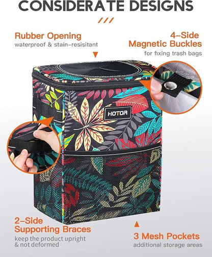 HOTOR Car Trash Can, Compact Waterproof Organizer, Leak-Proof Bin, 2-Gallon | Autumn Leaves, Multifunctional Car Accessory with Adjustable Straps & Magnetic Snaps for Interior Car Storage - Image 4