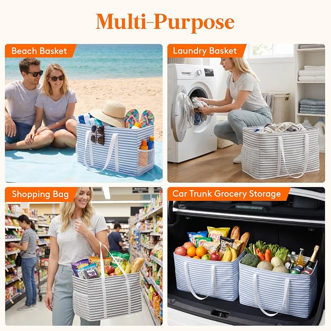 Lifewit Extra Large Tote Bag, Reusable Grocery Bags with Metal Wire Frame and Handles - Image 7