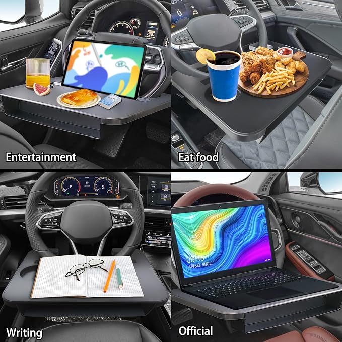 Steering Wheel Tray - 2 in 1 Car Seat Gap Filler Organizer, Multipurpose Table Tray for Eating, Drinking, Laptop - Image 4
