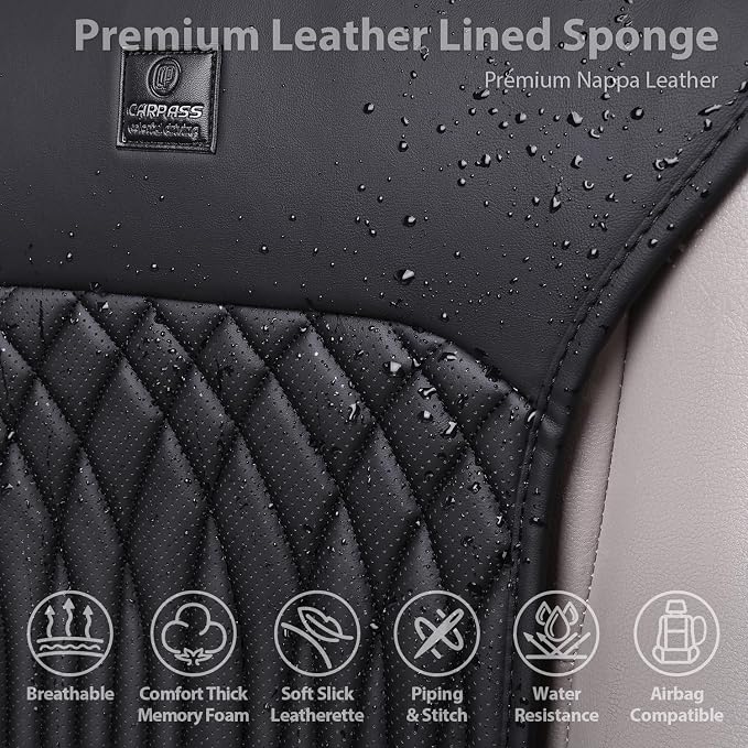 CAR PASS Car Seat Protector, Sideless Seat Covers for Cars, All Season Waterproof Nappa Leather Breathable Front Seats Cushion with Storage Pocket Universal Fit Vehicle Car SUV Truck, 2 Pack All Black - Image 3