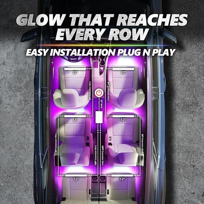 OPT7 Aura Pro Double Glow Interior Truck & SUV Lights with App & Remote | Ultra Bright Ambient Glow, Extended Interior Lighting, 6PC Multicolor LED Strip, Sound Sync, 12V Crew Cab Truck Accessories - Image 3