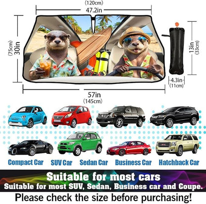 Funny Otters Car Windshield Sun Shade Umbrella Sunshade Block UV Rays Sun Visor Protector Auto Windshield Sunshade to Keep Vehicle Cool for Cars Trucks & Suvs 57 X 30 in - Image 3