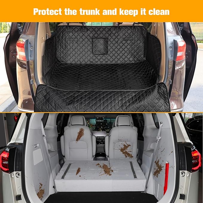 SUV Cargo Liner for Dogs, PU Leather Trunk Cover with Bumper Flap | Waterproof Pet Cargo Cover with Side Flaps, Dog Car Seat Cover with Non-Slip Mat Prevents Scratches, Pet Hair, Mud, and Dirt - Image 6