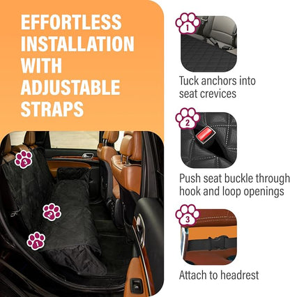 Black Car Rear Seat Cover for Dogs, Durable Waterproof & Scratch Resistant Vehicle Backseat Protector, Nonslip Dog Accessory & Pet Protection for Back Seats, Machine Washable - Image 3
