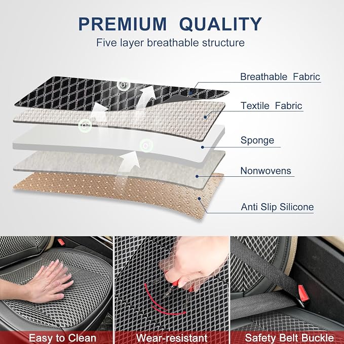 2 Pack Black Ventilated Cooling Car Seat Covers for Summer | 3D Air Mesh, PU Leather, Breathable, with Storage pocket, Non-slip, Universal Fit for Car Truck SUV, Easy to Install - Image 3