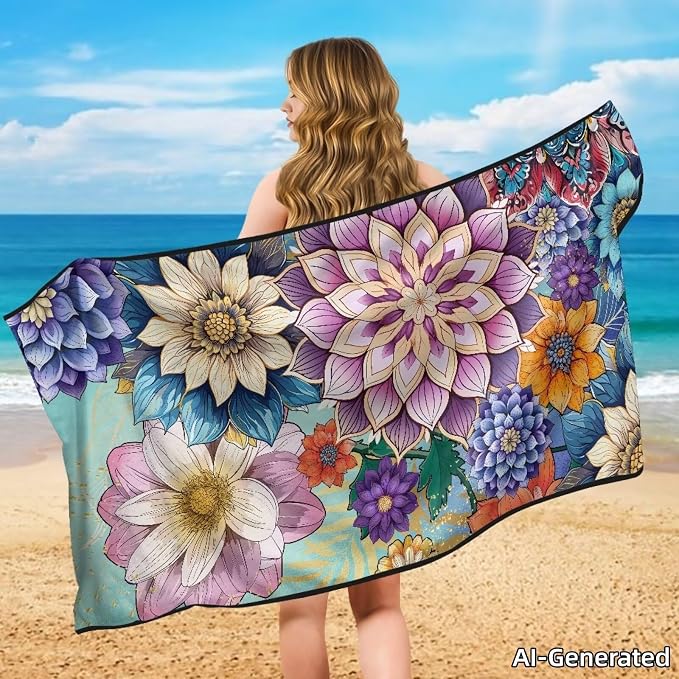 SEANATIVE Dahlia Floral Print Seat Cover Universal Car Sport Towel Seat Cushion Sweat-Absorbent Towel Cloth Suitable for All Seasons Beach Seat Cover Washable - Image 4