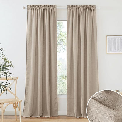 RYB HOME Flax Linen Blend Curtains for Dining Room Bedroom, Extra Long Rod Pocket Soft Textured Thick Linen Burlap Privacy Protection Light Filtering, W 70 x L 95 inches, Khaki, 2 Panels by RYBHOME