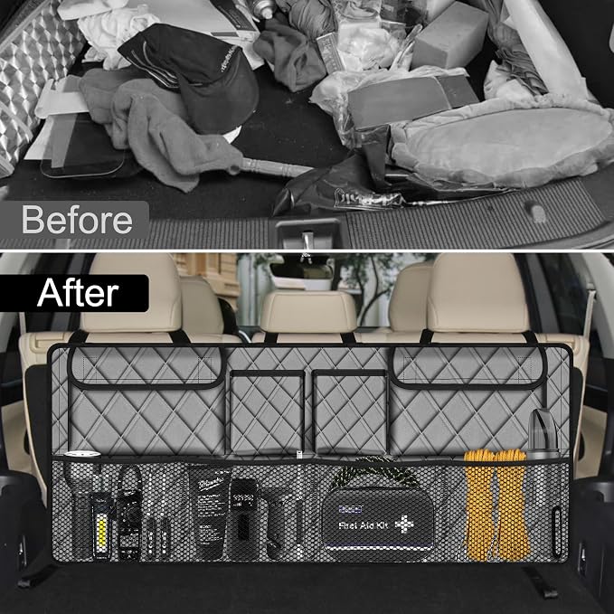 Femuar Car Trunk Organizer, Large Capacity Backseat Trunk Organizer (42"*18"), Collapsible Car Storage Bag with 8 Pockets, SUV/MPV/Truck - Grey - Image 6