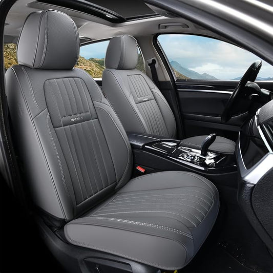 Coverado Front Seat Covers, Car Seat Cover, Gray Seat Covers for Cars, 2PCS Car Seat Protector, Waterproof Faux Leather Car Seat Cushion, Luxury Seat Cushions, Auto Seat Covers Fit for Most Vehicles by COVERADOAUTO