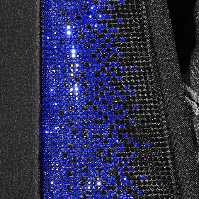 CAR PASS Bling Diamond Black Leather Car Seat Covers for 2 Front Interior Sets, Waterproof Shining Glitter Sparkly Crystal Universal Armrest Fit Automotive Truck SUV Cute Women Girl, Blue Rhinestone - Image 9