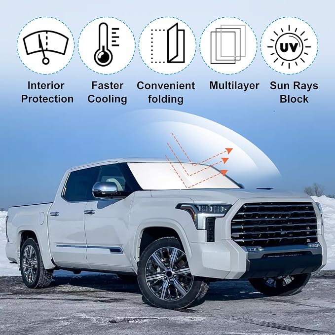 Windshield Sun Shade for 2022-2026 Toyota Tundra Accessories | Full covered for windshield, Foldable & Durable, Block UV Rays, Reduce Heat, Easy to install, Keep Car Cooler - Image 2