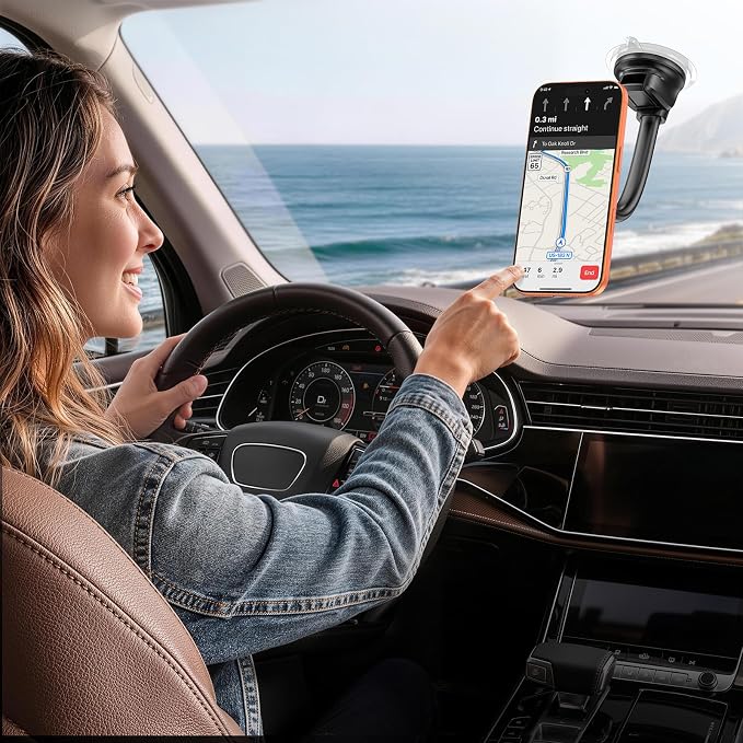 MagSafe Car Phone Mount with One-Button Suction Cup Lock | Strong Suction Cup with One-Button Lock Mounts to Dashboard or Windshield; Fits Iphone 12-17 and MagSafe-Compatible Phones - Image 8