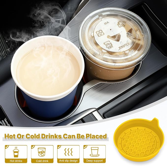 Car Cup Holder Coaster, Silicone Cup Holder Insert, Universal Non-Slip Cup Holders, Car Accessories Interior for Women and Man 4 Pack Yellow - Image 3