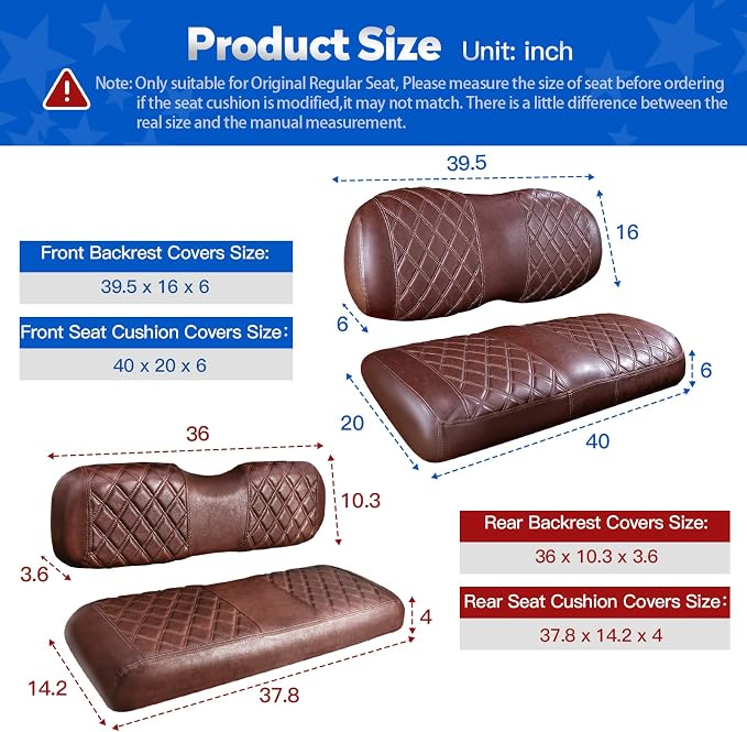 NOKINS Golf Cart Seat Covers 4 Piece Fits Club Car Precedent Premium Seat | Front and Rear Seat Vinyl Covers, Golf Cart Accessories, No Staples(Brown&Brown 8438) - Image 4