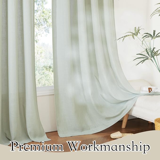 RYB HOME Extra Long Linen Curtains 120 inches for Living Room, Light Filtering Privacy Protection Vertical Decorative 2 Panels Set Window Treatments for Bedroom, Sage Green, W 52 x L 120 inches - Image 5