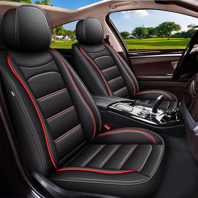 IKABEVEM Car Seat Covers Fit for Honda Fit 2007-2020: Full Set Luxury Leather Automotive Seat Covers, Car Seat Protector(5 Seats, Black&Redline) by IKABEVEM