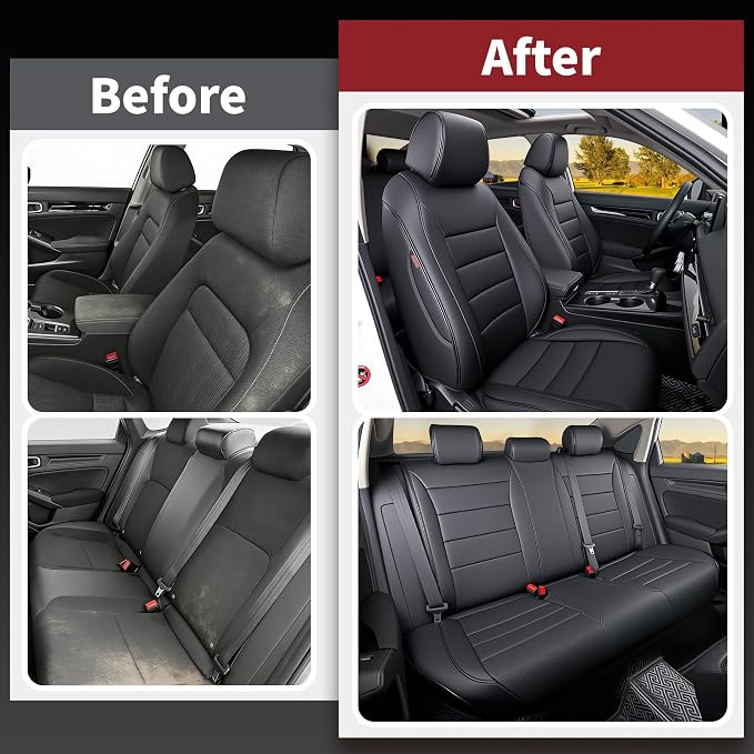 HKZ Custom Fit Civic Seat Cover Full Set for Honda Civic 4 Door Sedan-Only (Sport 2022 2023 2024) & (LX 2022-2026),5-Seats Full Set,Leather Seat Protector(Black) - Image 6