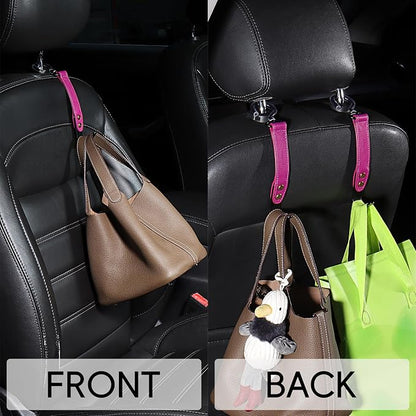2 Pack Car Hook Holder Leather Headrest Hooks for Purses and Bags,SUS304 Car Hook(Rose Red) - Image 2